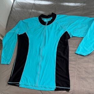 Bonneuitbebe Turquoise & Black Zip-Front Long Sleeve Rash Guard Womens Sz xxl